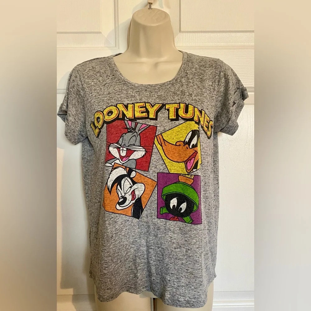 Looney Tunes Gray Graffic T-shirt Colorblock Small